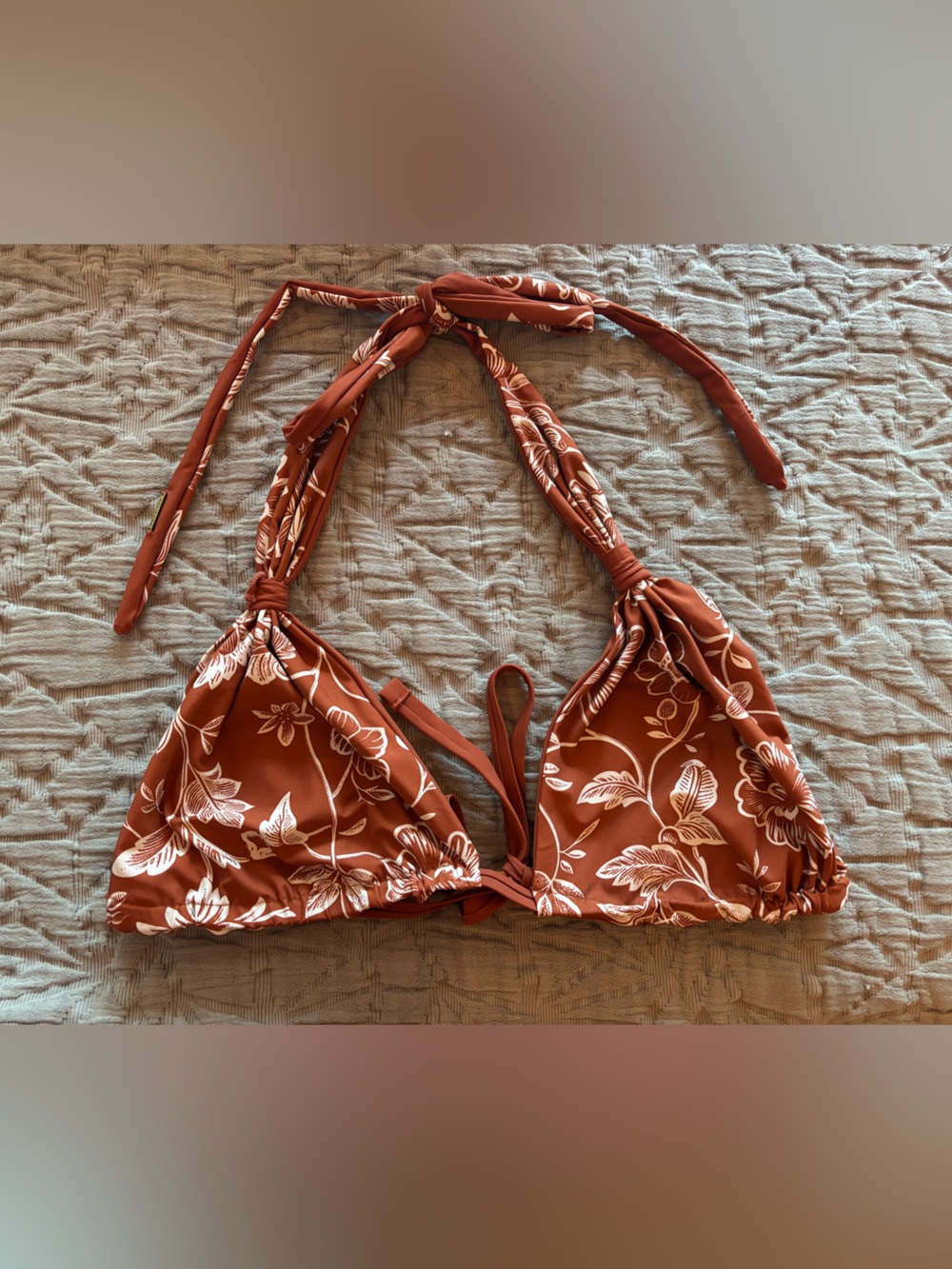 Eva Reversible Multi-Way Bikini Top—L/XL—Burnt Orange & Floral White/Orange